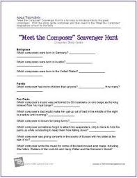 Meet The Composer Scavenger Hunt Free Printable Worksheet Composer Study Music Lesson Plans Teaching Orchestra