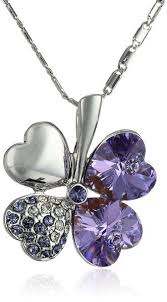 Amazon Com Four Leaf Clover Heart Shaped Swarovski Elements Crystal Rhodium Plated Pendant Nec Four Leaf Clover Necklace Clover Necklace Blue Crystal Necklace