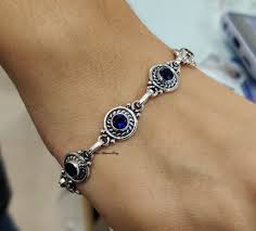 Sappihire Bule Bracelet , 925 Sterling Silver , Gemstone Bracelet , Women  Bracelet , Gift for Her , Birthday Bracelet , Dainty Bracelet