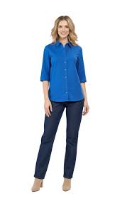 Women's Regular Fit 3/4 Sleeve Button Down Collared Camp Shirt