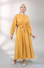 kolu lastikli kusakli elbise 5177 01 hardal sefamerve