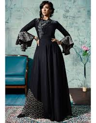 Midnight Blue Designer Gown Party Wear Long Gowns Western Dresses For Women Cotton Gowns