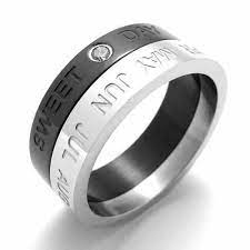 Punk Jewelry Stainless Steel Ring Silver Black Circle Print Month Sweet Day Zircon Men Rings Wedding En Titanium Rings Stainless Steel Rings Titanium Jewelry