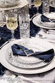 Browse our collection of designs and make sure to get yours today! Navy Blue And Silver Natalia Table Setting Smartyhadaparty Com Blue Table Settings Wedding Table Settings Table Settings