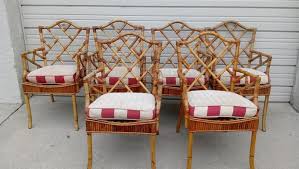 Rare Set 6 Fretwork Bamboo Dining Chairs With Arms Chinese Etsy In 2020 Bamboo Dining Chairs Dining Chairs Chair