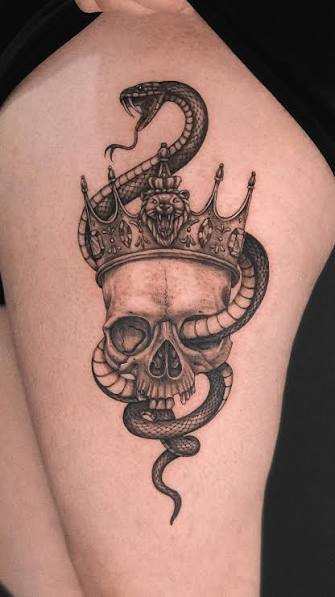 Skull, snake and crown with a Leo detail 💀🐍👑🦁, ., ., ., ., ., #Crown #CrownTattoo #Skull #SkullTattoo #SnakeTattoo #Leo #LeoTattoo #Details #Artist #Tattoo #TorontoTattoo #Ink #Design #TattooArtist ...