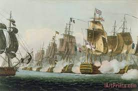 It was commissioned by king george iv as a part of a series of works to decorate three state reception rooms in st james's palace and link the hanoverian dynasty with military success. Thomas Whitcombe The Battle Of Trafalgar Painting The Battle Of Trafalgar Print For Sale
