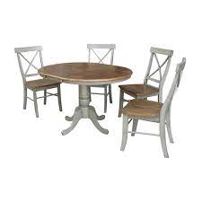 Find the perfect home furnishings at hayneedle, where you can buy online while you explore our room designs and curated looks for tips, ideas & inspiration to help you along the way. International Concepts Hickory And Stone 36 Inch Round Extension Dining Table With Four X Back Chairs Five Piece K41 36rxt C613 4 Bellacor