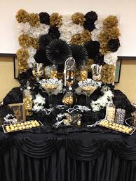 Black And Gold Candy Table Ideas Great Gatsby Themed Candy Buffet By Sweet Girls Candy Buffet Gatsby Themed Party Gatsby Party Decorations Gatsby Party