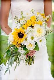 Choose the right flowers composed of red roses, yellow, white and purple roses. Summer Wedding Bouquet Idea Rustic White Yellow Bouquet With Sunflowers Daisie Sunflower Wedding Bouquet Cascading Bridal Bouquets Summer Wedding Bouquets