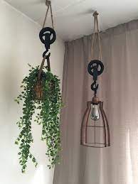 lamp met katrol zelfgemaakt en plantenhanger plantenhanger lampen zelfgemaakt