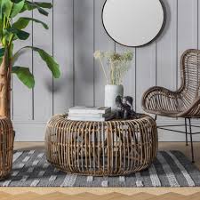 Rattan coffee table, round solid wood home decoration low table, computer table, suitable for living room, balcony, bay window (50×50×35cm). Rafael Coffee Table Rattan Coffee Table Wooden Coffee Table