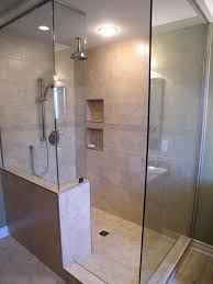 Frameless shower door with frosted glass. Stunning Walk In Shower Room Ideas With Clear Glass Shower Screen And Cream Ceramic Wall Also Chrome Ceiling Head Shower Plus Under Mount Wall Shelves Wildcatbarnsofmiddlesboro Com