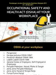 Trusted training providers for first aid training malaysia. Occupational Safety Health Act Osha At Your Workplace Bpkj