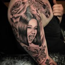 Apologies for the camera angle and the fact you can see most of my tattooist back. Cardi B Cardi B Tattoo Portrait Tattoo Beautiful Tattoos
