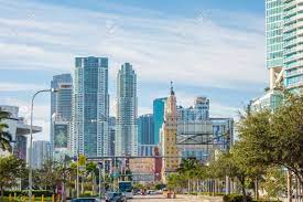 Miami downtown aerial view in the night miami downtown aerial view in the night miami florida daytime skyline stock pictures. Miami Florida Skyline Der Stadt Und Strassen Lizenzfreie Fotos Bilder Und Stock Fotografie Image 56432424
