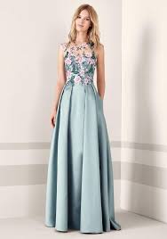 Pronovias 2019 An Illusion Neckline Flared Evening Gown With Multicoloured Floral Embroidery Details On The Bodic Simple Dresses Evening Dresses Nice Dresses