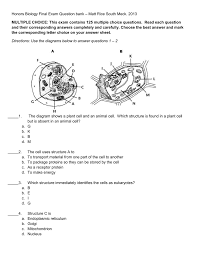 Which of the following structure can be found in a plant cell but not an animal cell? Honors Biology Final Exam Bank 2013