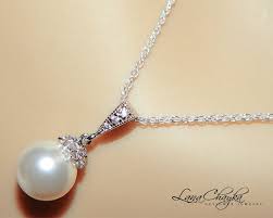 Wedding Bridal Pearl Necklace 925 Sterling Silver Swarovski White Pearl Cubic Zirconia Rhodium Sterli Pearl Jewelry Wedding Bridal Jewelry Pearl Bridal Jewelry