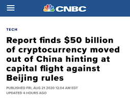 Report Finds 50 Billion Of Cryptocurrency Moved Out Of China Hinting At Capital Flight Against Be Cryptocurrency Cryptocurrency Market Capitalization Hints