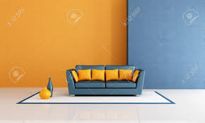 See more ideas about orange sofa, orange couch, sofa. Modern Sofa With Pillow In A Minimalist Blue And Orange Living Stock Photo Picture And Royalty Free Image Image 8064773