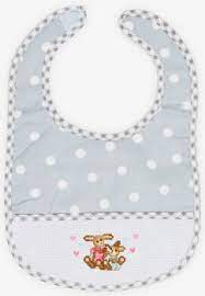 This 13 page book includes 4 unique patterns with black and white symbols and a color picture of each completed project. Toddler Bib Baby Bib Cross Stitch Charles Craft Toddler Bib Grey Polka Dot Bib