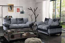 Grande Nuovo Dino Jumbo Cord Fabric Faux Leather Panel 3 Seater And 2 Seater Set Corner Sofa Footstool Black Grey Black Fabric Sofa Sofa Set Fabric Sofa