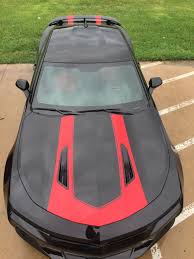 Black And Red Camaro Custom Red Stripes On Black Camaro Black Camaro Car Wrap Custom Cars