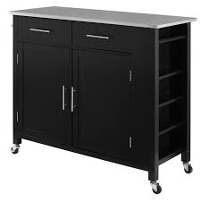 Stainless steel kitchen island cart with wheels. Crosley Savannah Stainless Steel Top Kitchen Island Cart In Black Cf3029ss Bk