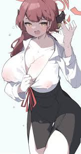 ribbon, neck ribbon, open collar, skirt, aru (blue archive) - Anime R34