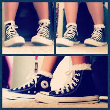 Pairing Your High Top Converse With Ruffle Socks Is Freking Cute Sneakers And Socks Outfit Dress With Sneakers Outfits With Converse