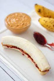 Peanut Butter Jam Banana Sandwich Recipe Food Snacks Banana Bites