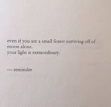 Even If You Are A Small Forest Surviving Off Of Moon Alone Your Light Is Extraordinary Words Short Poems Pretty Words