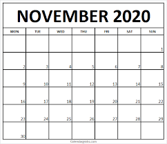 Printable November 2020 Calendar Template Holidays In United States In 2020 2020 Calendar Template Calendar Template Calendar