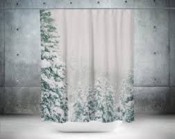 Snowy Forest Shower Curtain Nature Decor White Bathroom Forest Decor Scenic Shower Curtain Pine T Tree Shower Curtains Trendy Shower Curtain Winter Shower