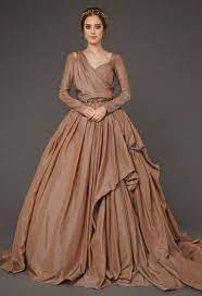 Brown Wedding Dress Made Of Rich Tafetta Luxury Ball Dress With Train Royal Wedding Dress With Long Sleeves Hestia In 2021 Ball Dresses Brown Wedding Dress Royal Wedding Dress