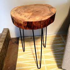 Natural Live Edge Round Slab Side Table Night Stand With Hairpin Legs Free Shipping To Lower 48 435 00 Via Etsy Side Table Wooden Slab Table Diy Table
