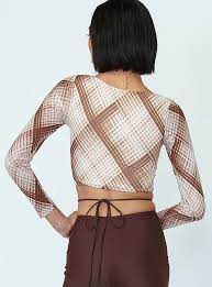 Lucille Long Sleeve Top Brown Check