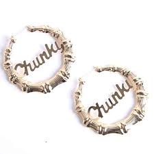 Women 9cm Elegant Large Word Bamboo Earrings Hip Hop Gold Hoops Bling Circle Earring With Letter C Small Gold Hoop Earrings Bamboo Earrings Hoop Earrings Small