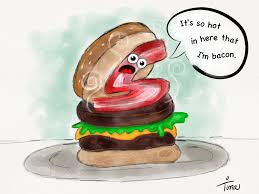 Bacon Food Jokes Sketch Funny Illustration Hamburger Bacon Cartoon Yoshi