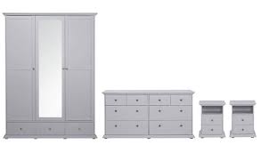 This bedroom furniture set is a 2 door wardrobe/cupboard, a 4 drawer chest of drawers, and a 1 drawer bedside table. Buy Habitat Heathland 4pc 3 Door 3 Drawer Wardrobe Set Grey Bedroom Furniture Sets Argos