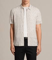 Black And White Polka Dot Short Sleeve Shirt Allsaints New Arrivals New Romantic Short Sleeve Shirt The New Romantic Shirt Is Detailed With A Black An White Short Sleeve Shirt Woven Shirt Romantic Shirt