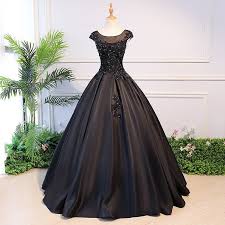 Plus Size A Line Black Satin Lace Applique Formal Wedding Dress Bridal Ball Gown Black Ball Gown Prom Dresses With Sleeves Cap Sleeve Prom Dress