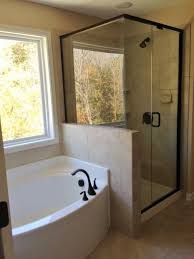 If you're just rolling in floor space, consider separating your bath from your shower by installing a walk in shower in the corner. Budget Small Bathroom Ideas Shower Novocom Top