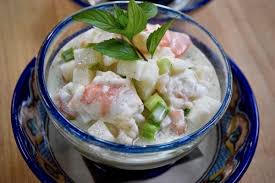 This shrimp ceviche is made with limes, lemon, red onion, cucumber, chile peppers, cilantro, and avocado. Rick Bayless Coconut Shrimp Ceviche