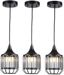 Cuaulans 3 Pack Black Caged Crystal Pendant Light Ceiling Hanging Lighting Fixture For Dining Hanging Light Fixtures Ceiling Hanging Crystal Pendant Lighting