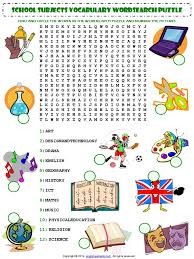 Our custom word search puzzles are themed so that the words you must search for are related to the indicated topic such as paw patrol, sea creatures, mario and many more. School Subjects Esl Vocabulary Wordsearch Puzzle Worksheet Pdf Pdf Word Search Word Puzzles