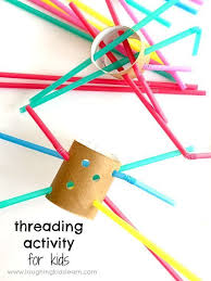 Fine Motor Threading Activity Using Straws And Cardboard Tubes Finemotoractiv Fine Motor Activities For Kids Preschool Fine Motor Toddler Learning Activities