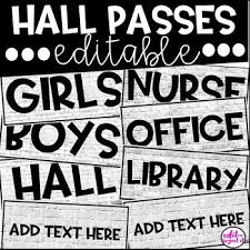 Whitewash Brick With Black Accent Editable Hall Passes With Images Classroom Rules Poster Classroom Motivation White Wash Brick