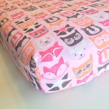 Sale Flannel Pink Brown And Orange Woodland Animal Crib Sheet Etsy